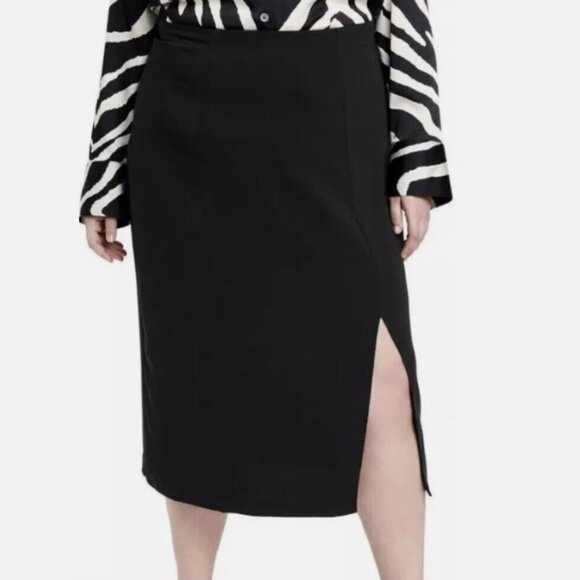 Solid Black Plus Sz 3X Church Office Polyester Vented Midi Skirt SERGIO HUDSON - Picture 1 of 4